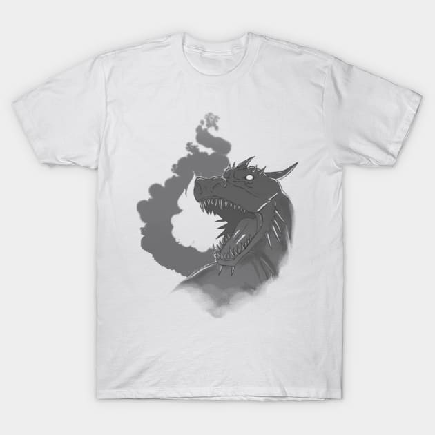 Dragon and Flame-Gray Version T-Shirt by sketchbooksage